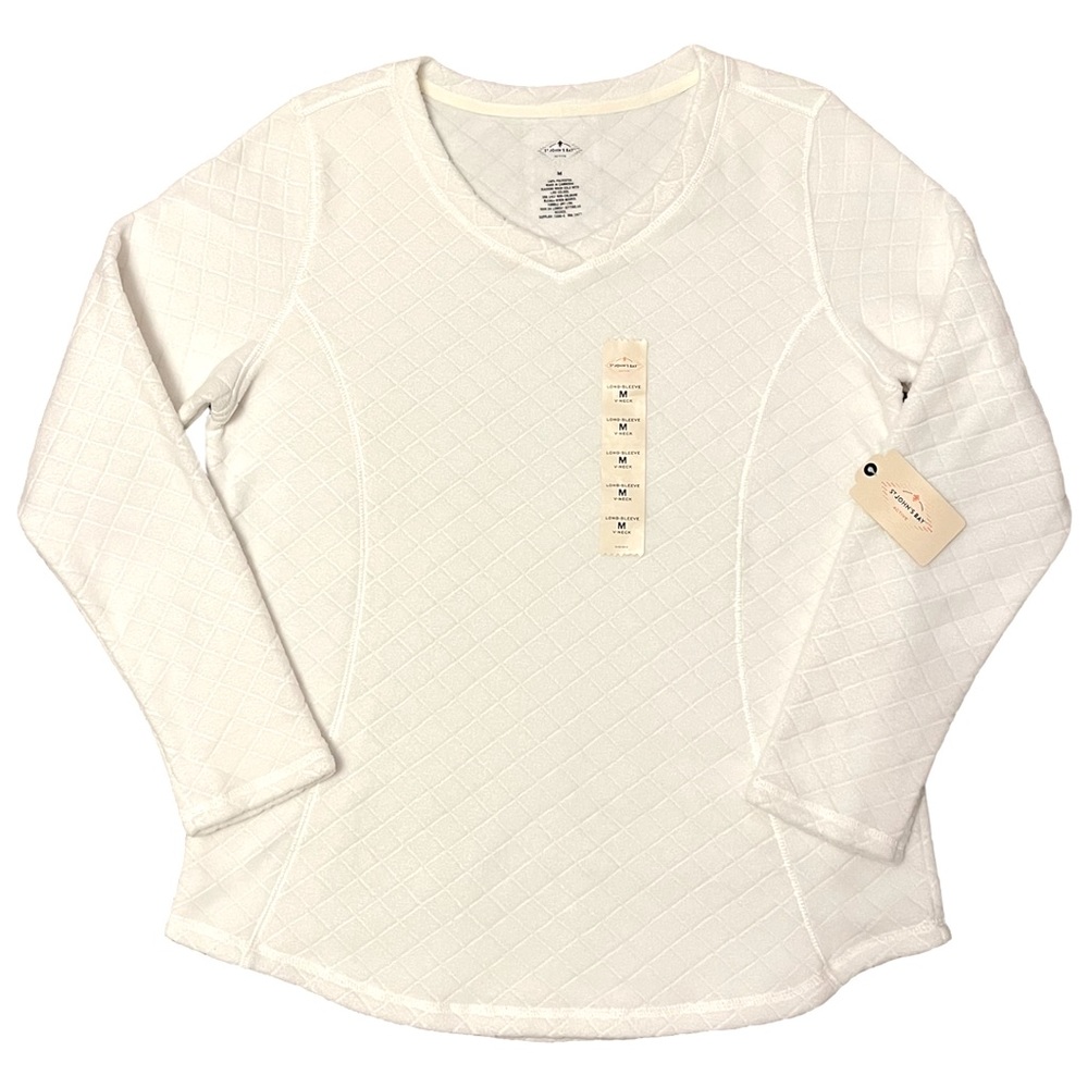 St. John’s Bay ‘Active’ Polar Bear Texture White Vneck Fleece Top
